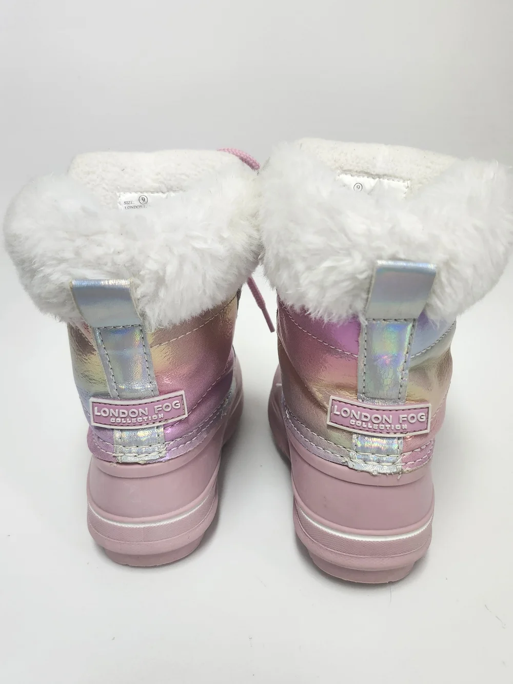 London Fog Collection Toddler Girls Sz 9 Pink Shimmer Faux Fur Warm Winter Boots